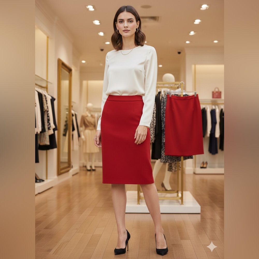 Linda Allard Ellen Tracy 100% Silk Red Pencil Skirt Size 4